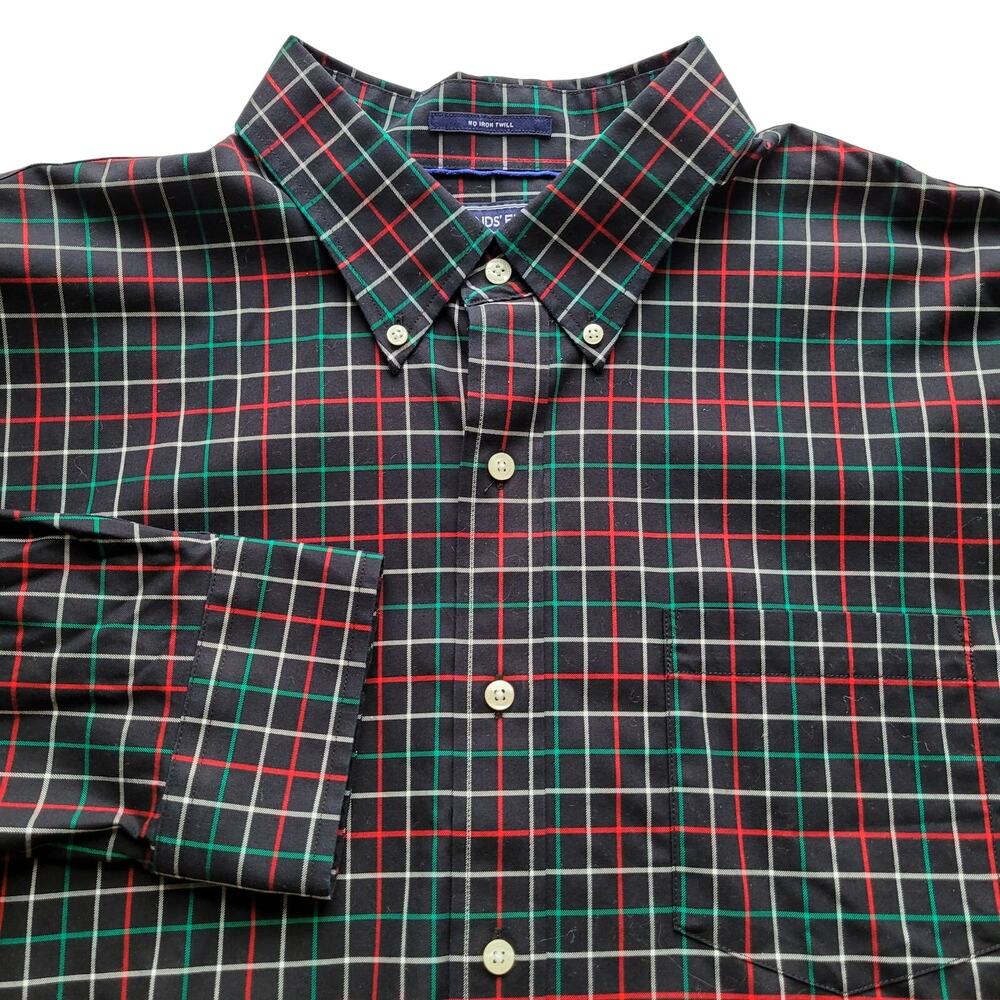 Lands End Men XL Tall Tartan Plaid Cotton Shirt Winter Holiday Christmas XLT EUC